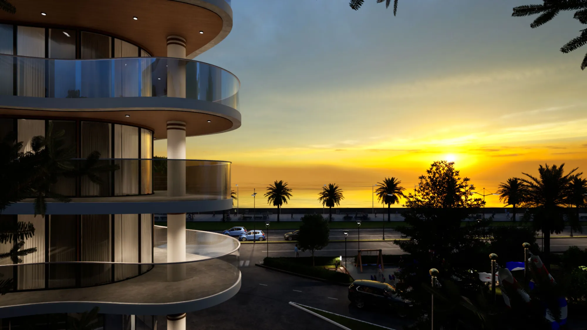 Seafront balcony view