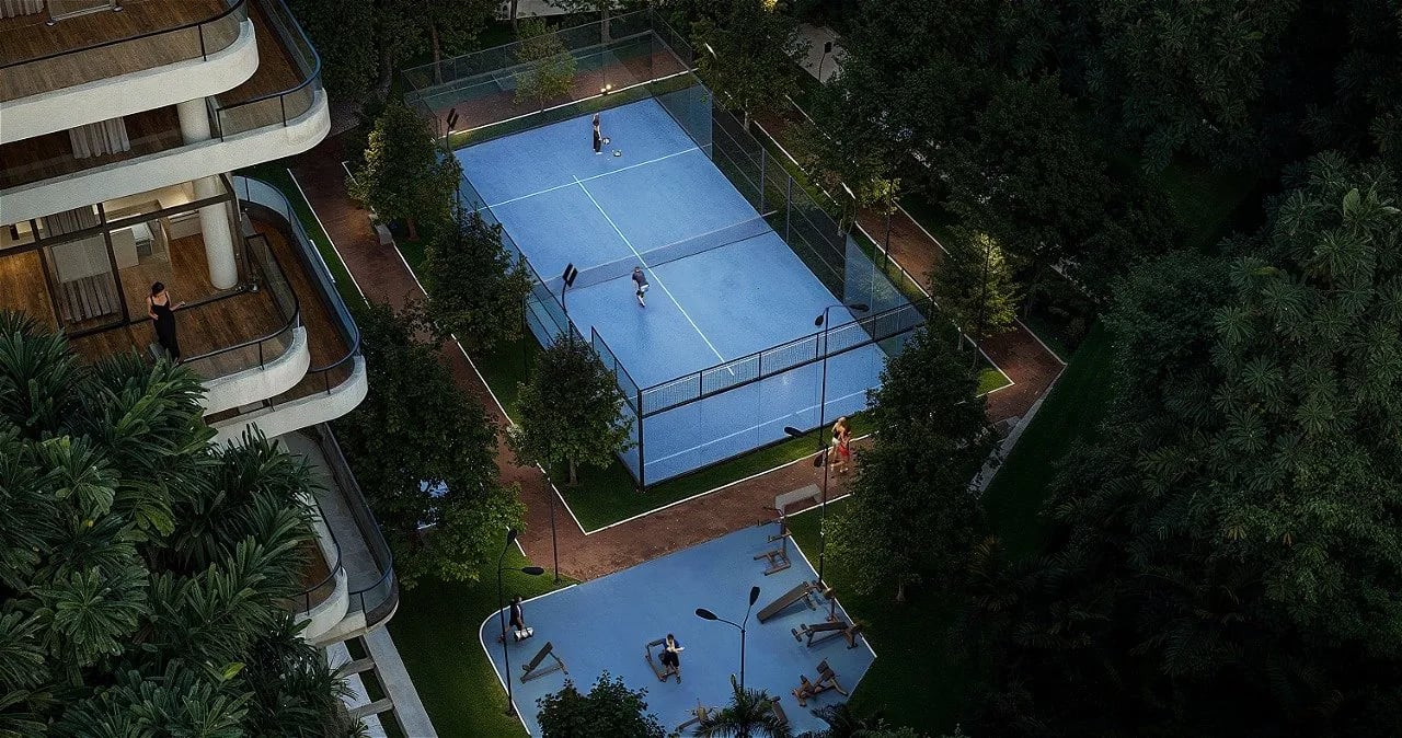 Padel court at dusk
