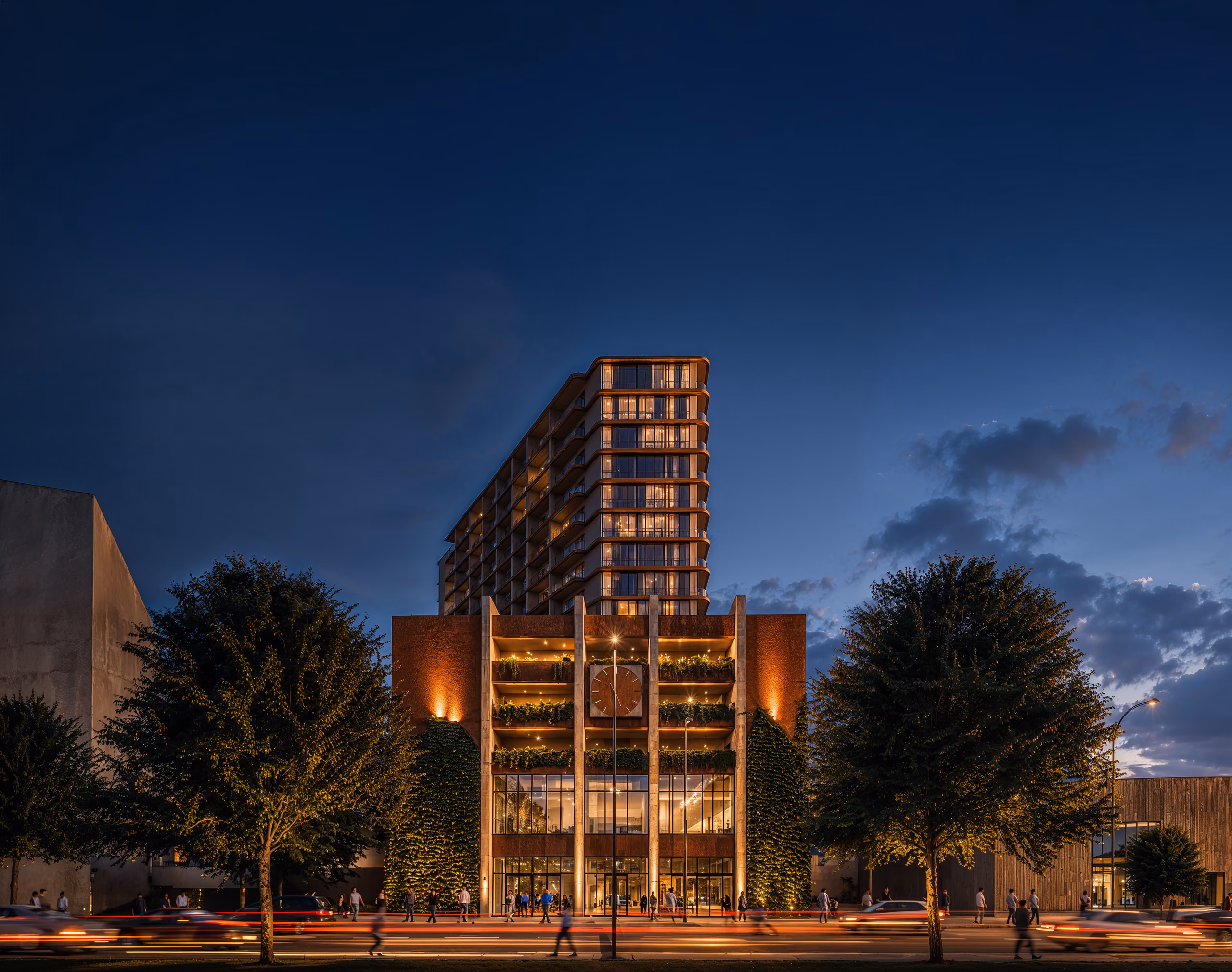 The clock at dusk